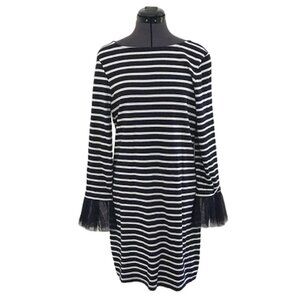 Beach Lunch Lounge Black Ruffle Bell Sleeve Dress, Very dark navy blue, Size M